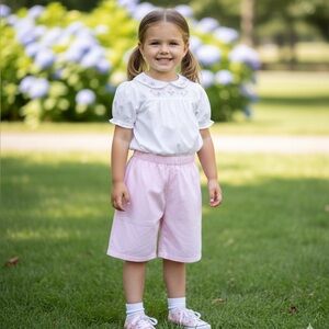 Light Pink and White Girls Pajama Shorts